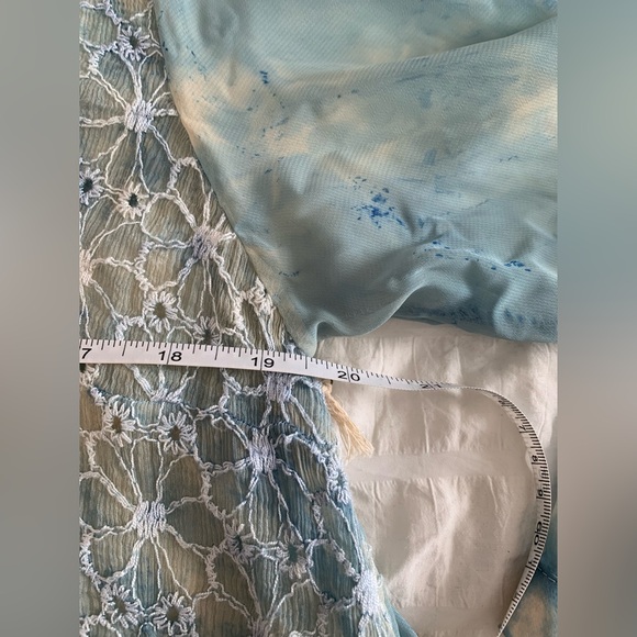 NWT Aratta Powder Blue Lace V-Neck Floral Overlay Silk Blouse - Picture 13 of 16